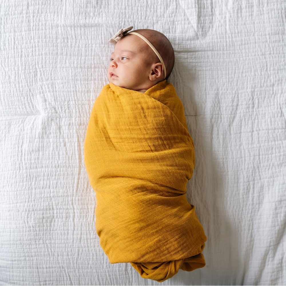 NIP Natemia Bamboo Muslin Swaddle Blanket 47x47 Harvest Gold Baby Neutral